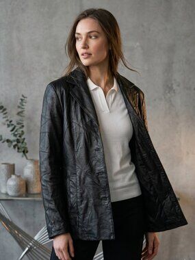 Milani Black Leather Blazer-Style Jacket for Women